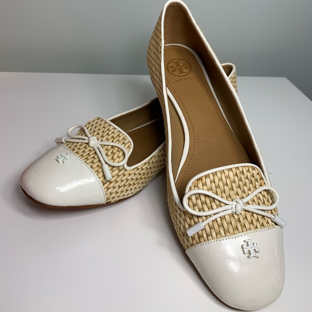 Tory Burch White and Tan Flats